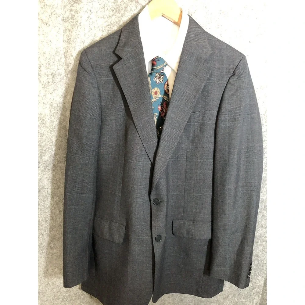 Stafford Blazer Men 42R Wool Gray Glen Plaid Classic Suit Coat Jacket Business